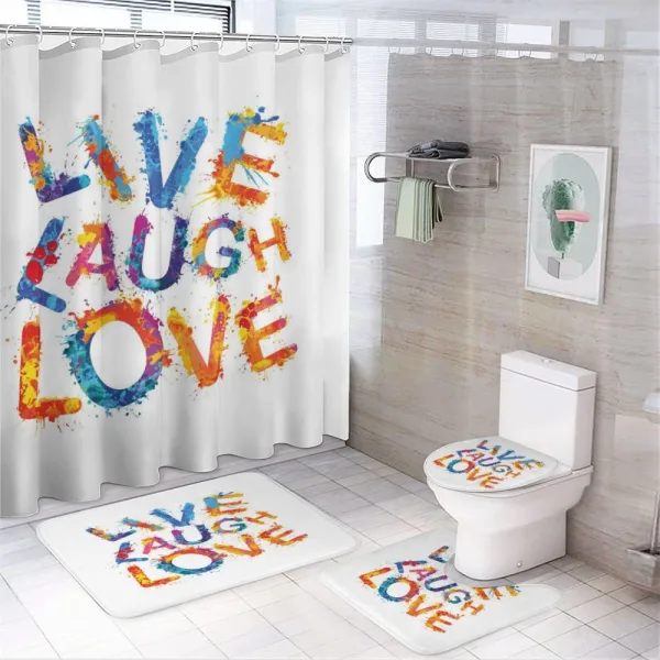 Joyful Words on a shower curtain