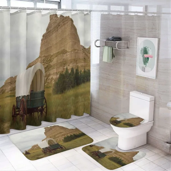 Old Wagon Rural Land on a shower curtain