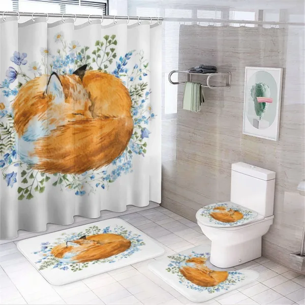 Sleeping Fox Watercolors on a shower curtain