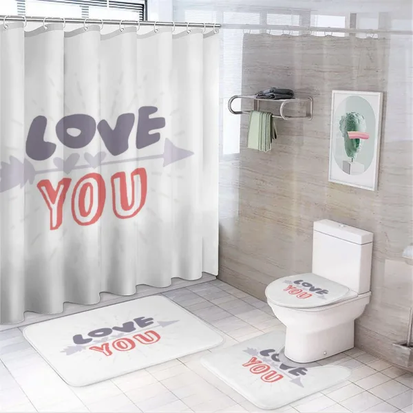 Valentines Day Theme Words on a shower curtain