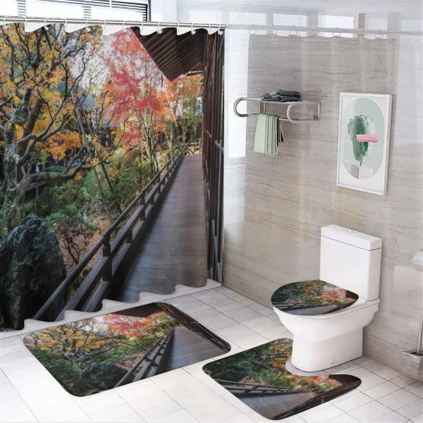 Wooden Balcony View on a shower curtain