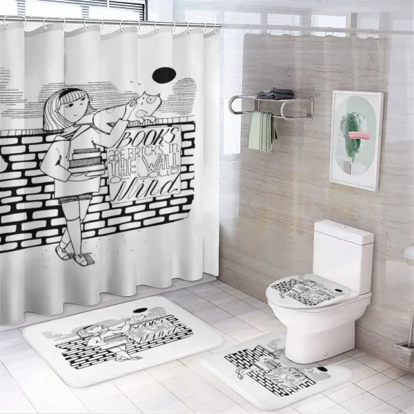 Books are Bricks in Wall on a shower curtain