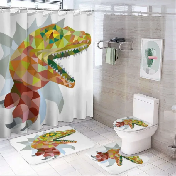 Colorful Mosaic T-rex on a shower curtain