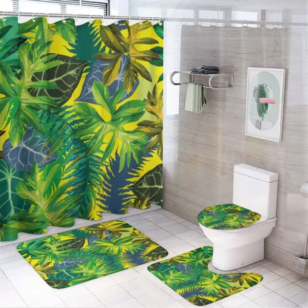Exotic Leaves Watercolor on a shower curtain