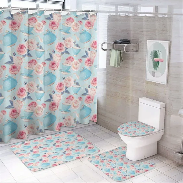 Flowers Roses Teapot on a shower curtain