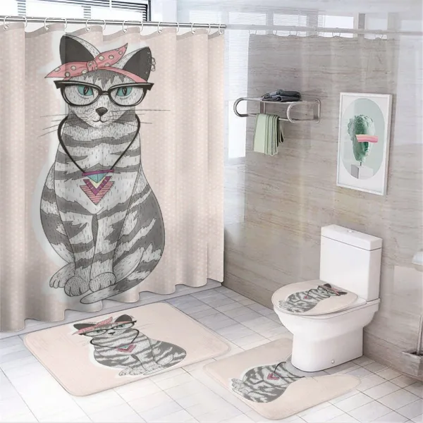 Kitty Glasses on a shower curtain