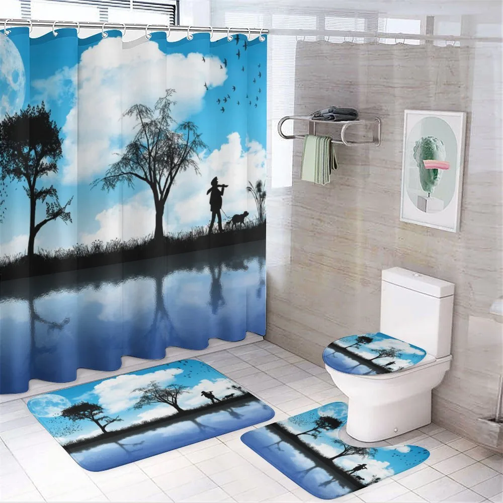 Man Dog Lake Tree Moon — Your design