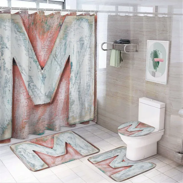 Old Wood Patterned M on a shower curtain