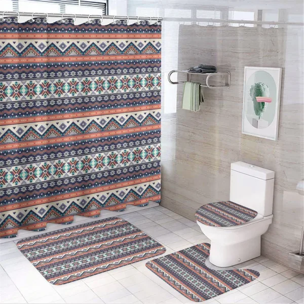 Oriental Zigzags and Lines on a shower curtain