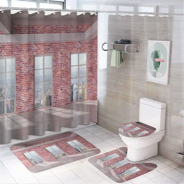 Red Brick Wall Loft City on a shower curtain