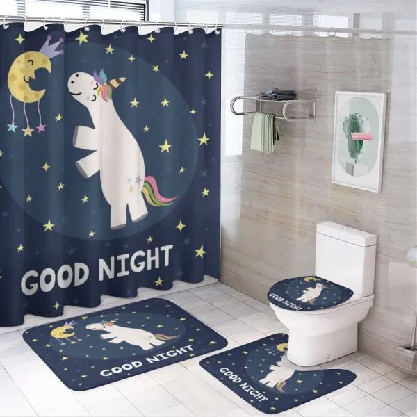 Unicorn with Rainbow Hair on a shower curtain