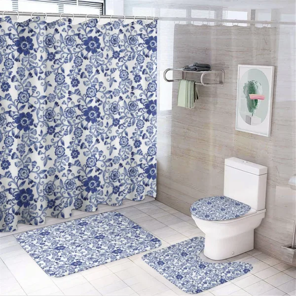Vibrant Blue Flowers on a shower curtain