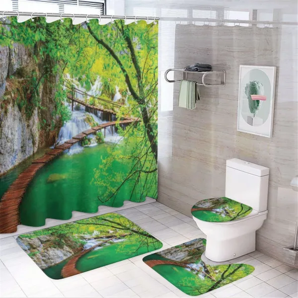 Cascade Trees Greenery on a shower curtain