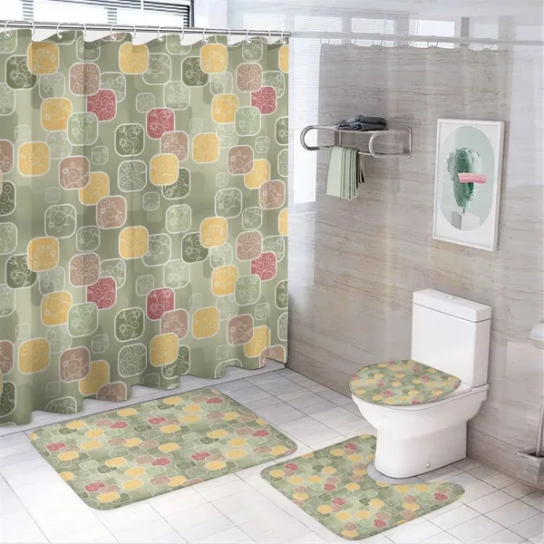 Geometric Squares Swirls on a shower curtain