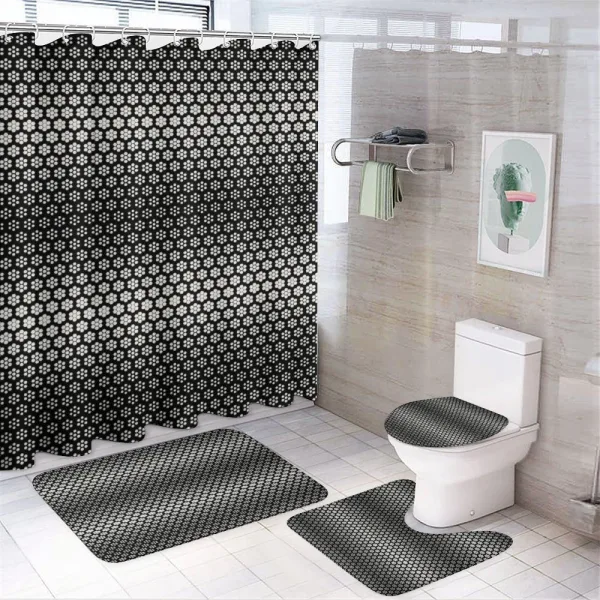 Halftone Hexagons Flowers on a shower curtain