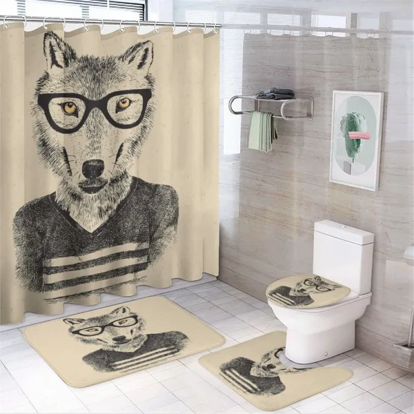 Hand Drawn Wolf and Glasses on a shower curtain