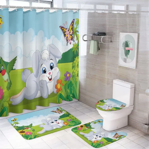Rabbits Grass Bees on a shower curtain