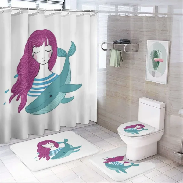 Teen Girl with a Whale on a shower curtain
