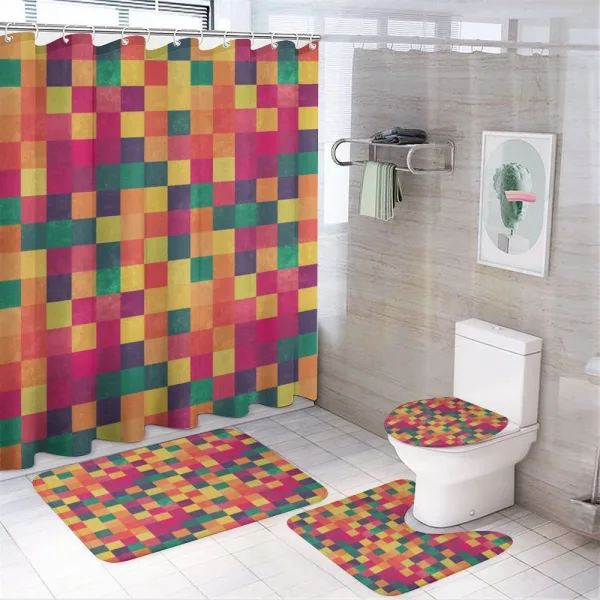 Vintage Colorful Squares on a shower curtain