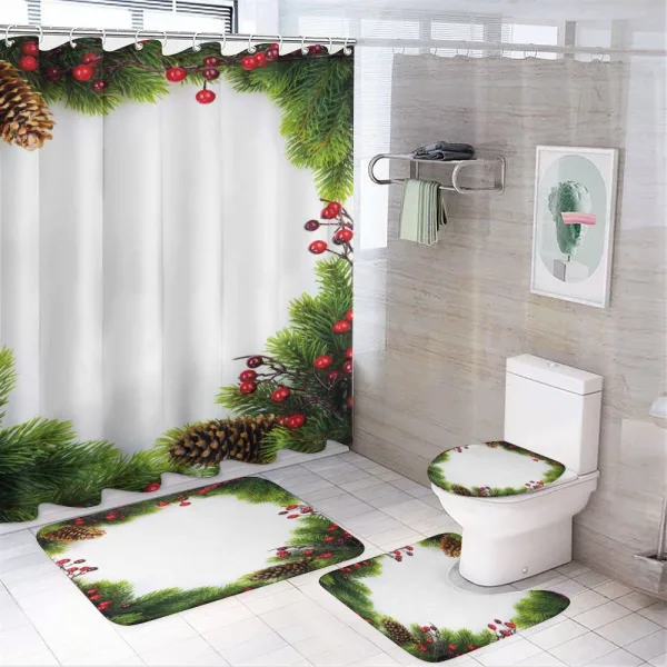 Xmas Frame Pine Cones on a shower curtain