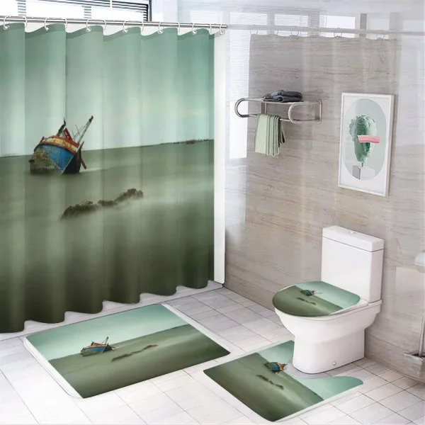 Abandoned Fishing Boat on a shower curtain