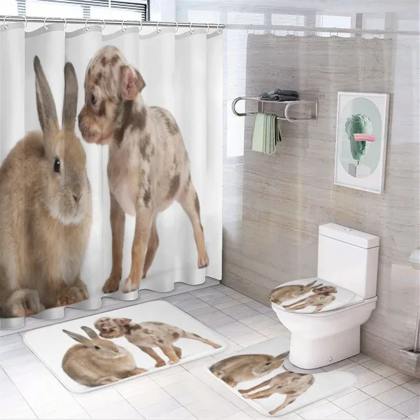 Chihuahua Puppy with Rabbit on a shower curtain