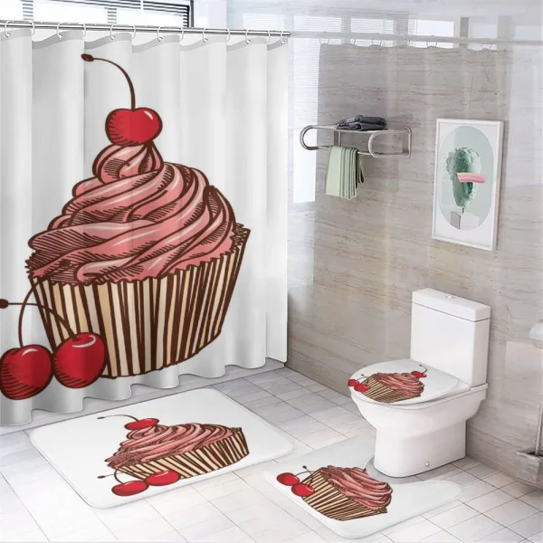 Delicious Cake with Cherry on a shower curtain