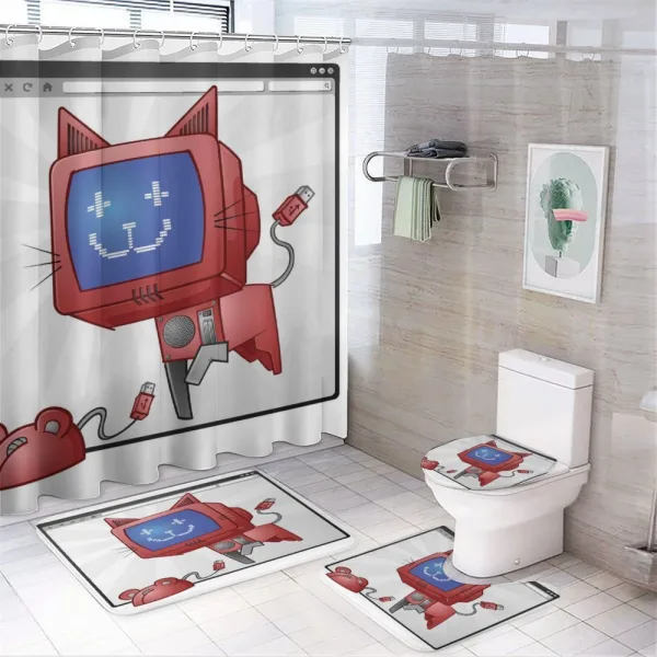 Funny Computer Cat Mouse on a shower curtain