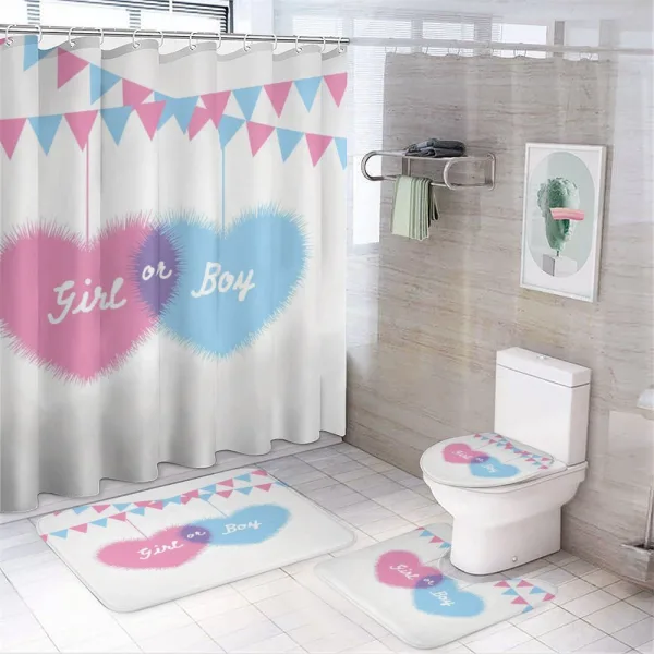 Girl Boy Hearts Flags on a shower curtain