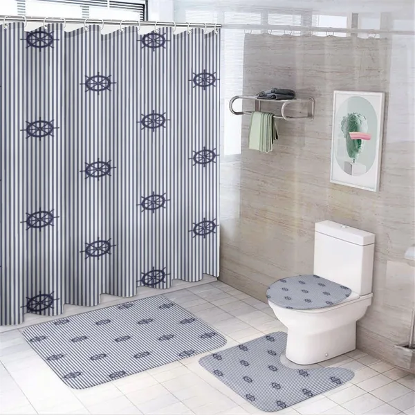 Marine Stripes and Wheels on a shower curtain