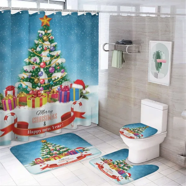 New Year Theme Boxes on a shower curtain