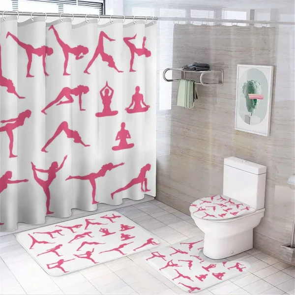 Pink Silhouettes Flexing on a shower curtain