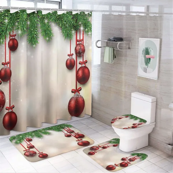 Red Balls Ribbons on a shower curtain