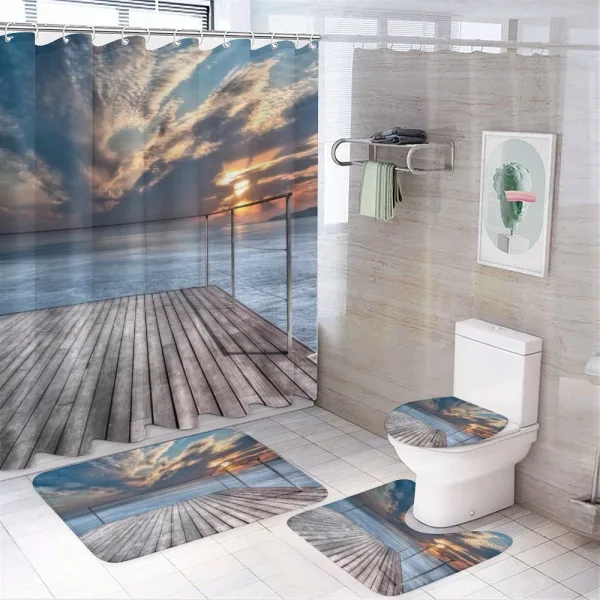 Sea View Terrace Sunset on a shower curtain