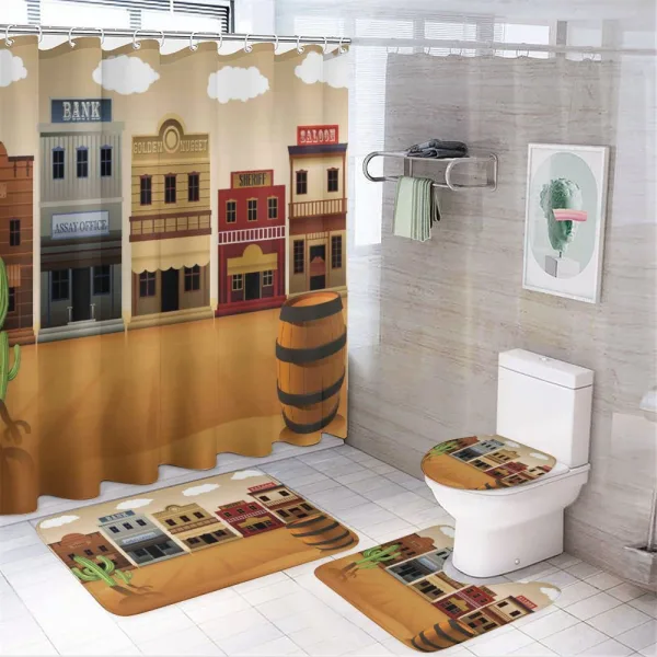 Wild West Village Town on a shower curtain