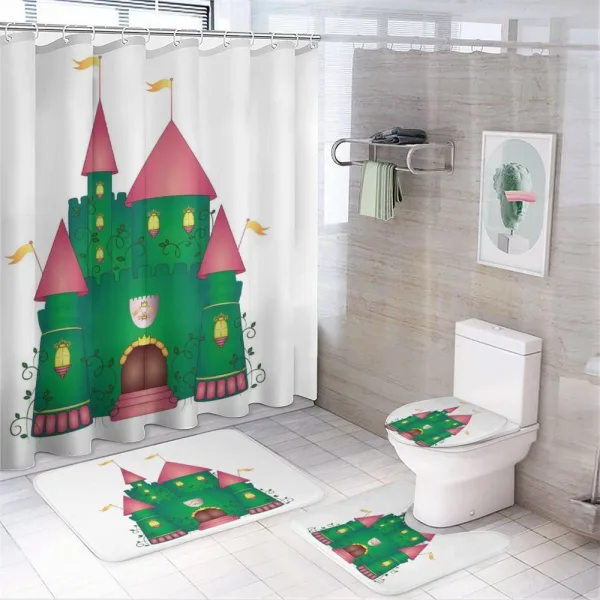 Colorful Fortress Cartoon on a shower curtain