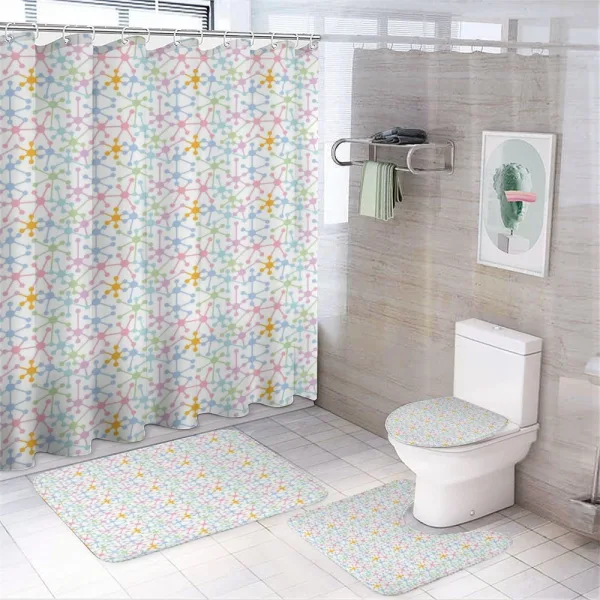 Colorful Molecule Dots on a shower curtain