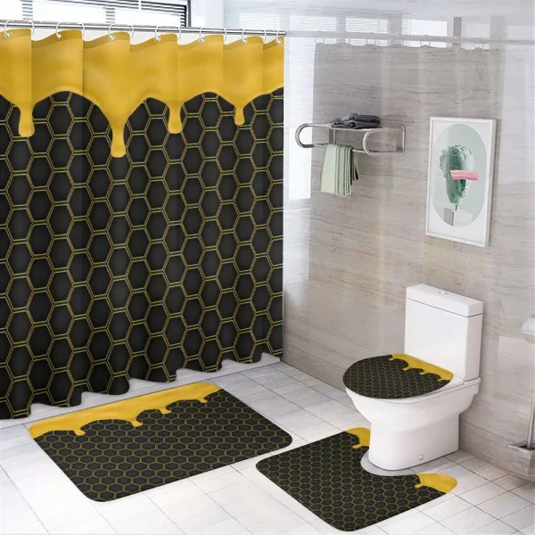 Honeycomb Dripping Beehive on a shower curtain