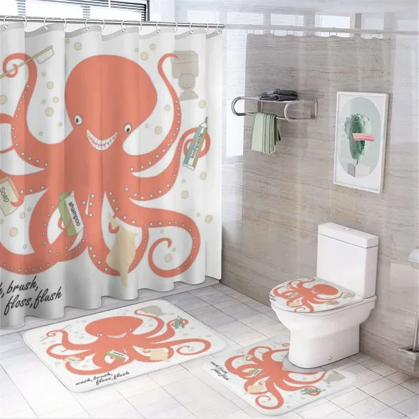 Octopus Holding Sap on a shower curtain