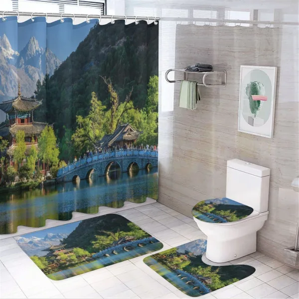 Old Town by Water on a shower curtain