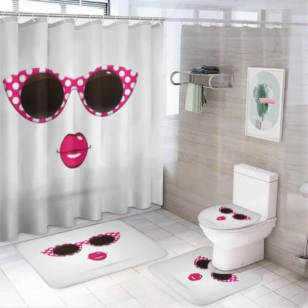 Polka Dot Cat Eye Sunglasses on a shower curtain