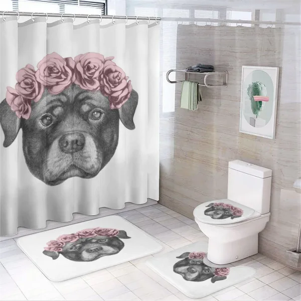 Portrait of Dog in Roses on a shower curtain