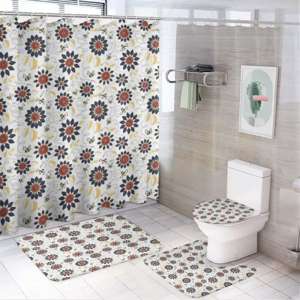 Sunflowers and Funny Bees on a shower curtain