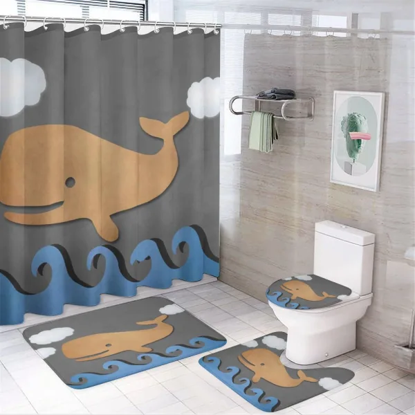 Wooden Paper Base Whale on a shower curtain