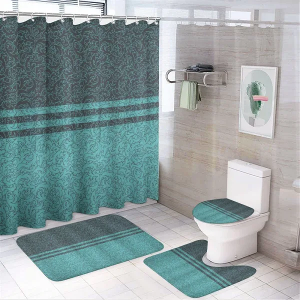 Bicolour Art Outline Leafy Swirls on a shower curtain