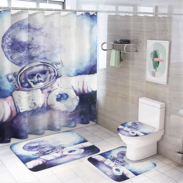 Cosmonaut Skull Space on a shower curtain