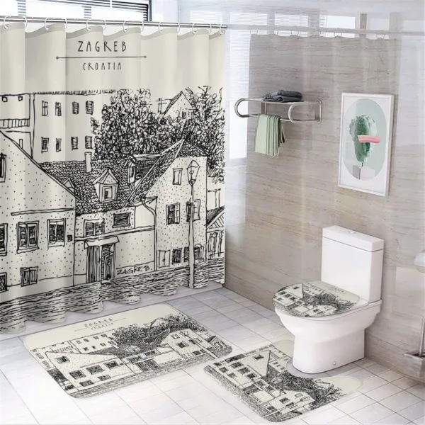 European City Zagreb Sketch on a shower curtain