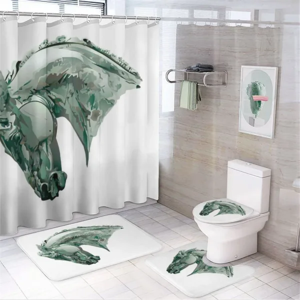 Green Stain Horse Head on a shower curtain