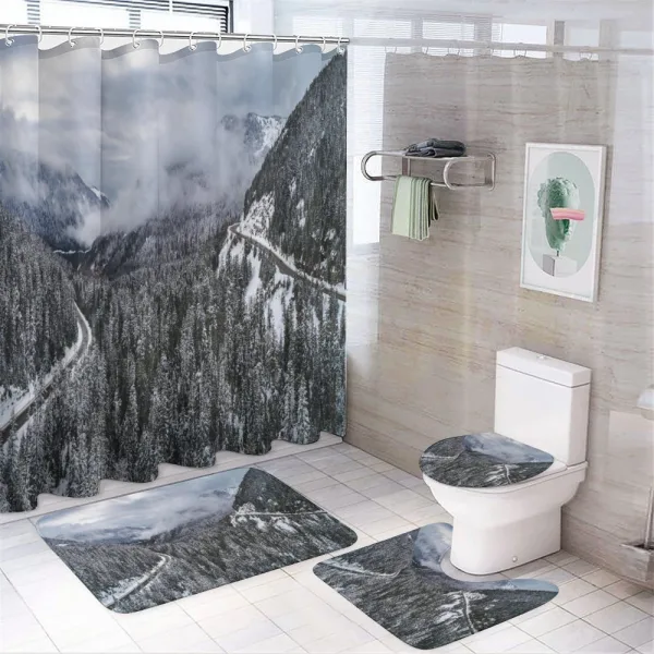 Highway in Winter Forest on a shower curtain