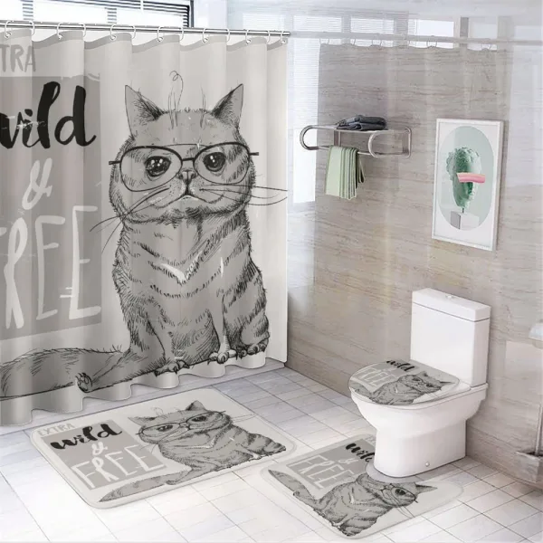 Hipster Cat Humorous on a shower curtain